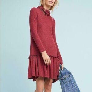 Anthropologie Sunday in Brooklyn dress long sleeve drop waist red mock neck midi